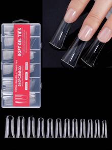 60pcs Long Duck Nail Tips French Acrylic Capsule Full Cover Duck Nail Tips Artificial Fake Nails Wearable Nail Art Supplies - Clear - View 1