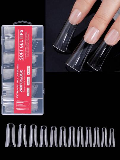 60pcs Long Duck Nail Tips French Acrylic Capsule Full Cover Duck Nail Tips Artificial Fake Nails Wearable Nail Art Supplies