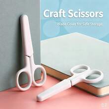 1pc Children's Scissors With Protective Cover, Round Tip Design, Stainless Steel, Hand Protection, School DIY Paper Cutting Stationery Supplies - Random Color - View 4