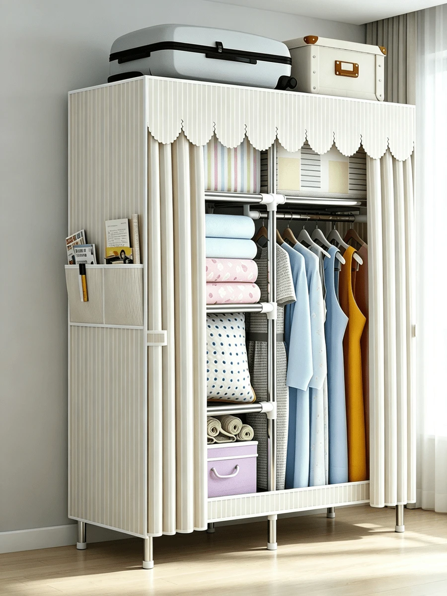 1pc Large‑Capacity Simple Portable Wardrobe‑Equipped With Non‑Woven Fabric Cover, Easy To Install, Space‑Saving, Large Storage Capacity,Stable Structure,Floor‑Standing Clothes Storage Rack,Suitable For Bedrooms,Living Rooms,Dormitories And Apartments - Multiple Specifications - View 1