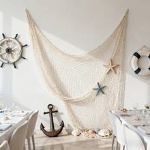 1pc Handmade Fishing Net Wall Decor, Suitable For Party, Hawaiian Party, Underwater Net, Pirate, Ocean, Beach, Halloween, Christmas, Thanksgiving Decoration, Beach Theme Decor, Holiday Decoration, Nautical Style Design - Beige - View 1