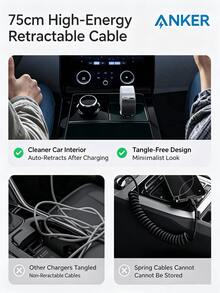 anker A2738 75W Retractable Car Charger For Apple IPhone USB Cigarette Lighter Socket With Built-In Cable - Type-c Retractable Cable + Type-c Port - View 5