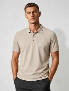 Men's Summer Short Sleeve Polo Shirt, High Stretch Quick Dry Breathable Solid Color T-Shirt, Suitable For Casual, Business, Commuting - Khaki - View 1