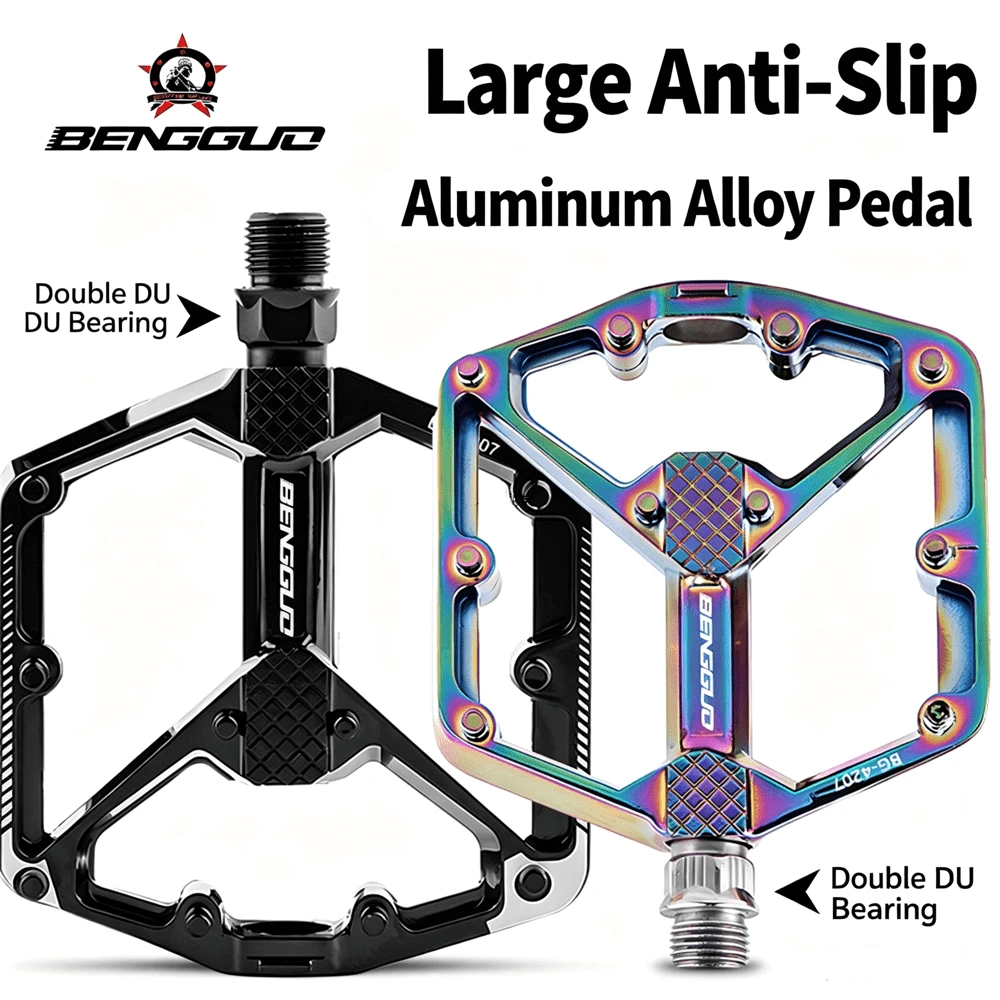 1 Pair BENGGUO Bicycle Pedals Made Of Aluminum Alloy, Lightweight Design, Cool Anti-Slip Wide Surface, Enhances Riding Performance, Suitable For Road And Mountain Bikes, Perfect For Cycling Gear. Black And Colorful Options Available - Multicolor - View 1