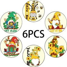 熱銷 6 入黃色主題小矮人、蜜蜂、向日葵印花 PET 防滑杯墊，居家廚房裝飾配件，適用各種節日聚會、派對禮物、感恩節、秋季裝飾 - 多色 LDX2632 - 查看 1