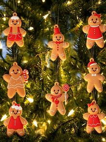 1 Set (8pcs) Cute Gingerbread Man Christmas Pendants, Xmas Tree Hanging Ornaments For Winter Holiday Decor - One Size - View 2