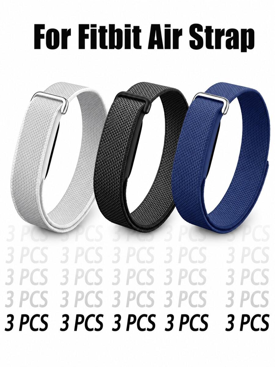 3pcs/Pack Braided Nylon Watch Band For Air, Soft Breathable Elastic Wristband, Adjustable Sports Replacement Strap, Compatible With Google Air Screenless Watch, Lightweight Comfortable Accessory, Grey Black Navy Blue Combo