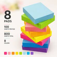 8-Pack 800 Sheets Colorful Sticky Notes, 2 X 1.5 Inch Self-Adhesive Memo Pads, 8 Bright Colors For Study Notes, Book Marking, School, Office & Home Supplies - one-size - View 6
