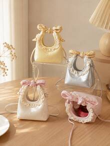 XD Fashionable Mini Bow Knot Square Bag, Made Of PU Material With Snap Closure Design, Suitable For Children's Daily Use, Party, Shopping And Other Occasions, Fashionable Chain Shoulder Strap, Square Bag Shape Design Exquisite And Compact, Essential Fashion Item - Multicolor - View 2
