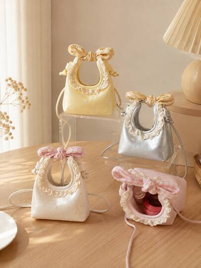 XD Fashionable Mini Bow Knot Square Bag, Made Of PU Material With Snap Closure Design, Suitable For Children's Daily Use, Party, Shopping And Other Occasions, Fashionable Chain Shoulder Strap, Square Bag Shape Design Exquisite And Compact, Essential Fashion Item