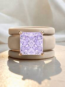 3 Piecessilicone Purple Cut Synthetic Zirconia Khaki Silicone Ring Set, Suitable For Daily Wear, Weddings, Valentine's Day, Anniversaries, And Gifts - Silicone Ring - Purple Square - View 7