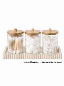 1/2/3/4-Piece Plastic Cotton Swab Storage Jar Set (With Tray) – Bathroom Countertop Organizer Set; Suitable For Round Cotton Pads, Cotton Balls, And Floss Picks; Apothecary-Style Design With Lids - Multicolor - View 10