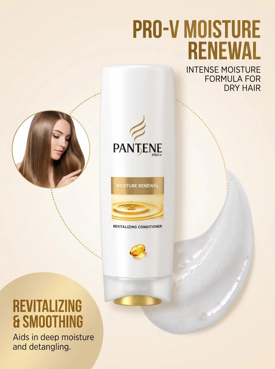 Pantene Moisture Renewal Revitalizing Conditioner 13.5oz/400ml – Conditioner, Deep Hydration, For Dry Hair, Fresh Scent, Pro-V Nutrient Blend, Suitable For Daily Shower Routine - Multicolor - View 1