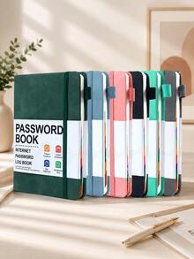 1/2pcs PU Material Password Notebook, With Letter Index Tabs, Includes Password Record Book And Login Log, Compact And Portable, With Pen Loop And Elastic Band, Suitable For Home, Office Or Travel Account Password Organization - Multiple Styles - View 1
