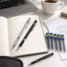 14pcs Automatic Pencil Set, Includes 2 Black And White Automatic Pencils, 1 Tube Of 12 Replacement Leads, 0.5mm/0.7mm Thick, Embossed Handle, Smooth Writing And Drawing Stationery Tool - Sets - View 5