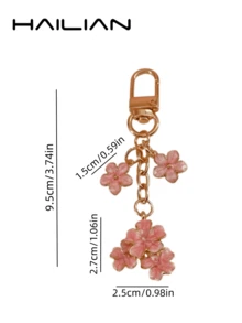 HAILIAN 1個合金櫻花造型鑰匙圈，輕巧優雅櫻花配方形吊牌，適合包包吊飾、汽車鑰匙圈，情侶生日節日禮物 - 粉色 - 查看 10