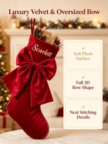 Personalized Christmas Stockings, Customizable Name, Luxury Soft Velvet Christmas Stockings With 3D Bow, Large Hanging Christmas Decoration, Suitable For Fireplace, Mantel And Christmas Tree, Perfect For Family, Couples And Pets Customized Holiday Gifts, Christmas Home Party Decoration, Letter Pattern - Multicolor - View 2