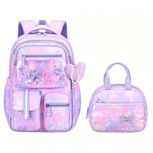 2pcs Gradient Dreamy Bow Girls Set, Lightweight Large Capacity Backpack + Handheld Lunch Bag Combo - Sets - View 10
