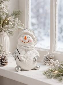 1pc Cute Christmas Snowman Figurine, Winter Holiday Desktop Statue With Hat And Scarf, Festive Home Decor, Suitable For Mantel, Fireplace, Bookshelf, Desktop - Multicolor - View 6