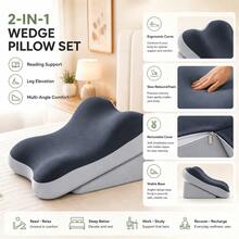 Bedside Reading Pillow, 2 Adjustable Memory Foam Triangular Pillows, Super Large Backrest, Suitable For Lying Down And Sitting Up, Suitable For Relaxation And Leg Raising, With Detachable Headrest, Washable Pillowcase, Suitable For Adults. - Black - View 7