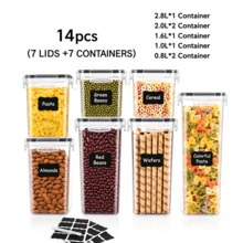 VOOVA 48pcs Airtight Bento Boxes With LIDS, Plastic Kitchen Food Storage Containers, Storage Containers For Cereal, Rice, Flour, And Oatmeal Cans, Dishwasher Friendly, Labeled And Labeled Kitchen Items - Black and White - View 13