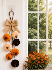 1pc Artificial Velvet Foam Pumpkin Wall Hanging, Autumn Home Decor, Farmhouse Harvest Style, Thanksgiving Window And Door Decoration, Suitable For Autumn, Holiday And Party Decor, Halloween Decoration - Multicolor - View 8