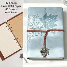 A7 Vintage Notebook With Maple Leaf Pattern, Modern Durable Notebook, Vintage Style Portable Travel Journal, Hardcover Notebook, Home, School Or Office Stationery Supplies - A7 - View 10