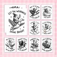 10 buah Stiker Perekat Diri Kutipan Hewan Lucu Hitam Putih, Desain Burung & Tupai Gambar Tangan Retro, Label Dekoratif untuk Jurnal, Buku Catatan, Hadiah & Scrapbooking - 10Pcs - View 11