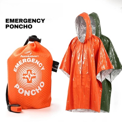 Poncho de lluvia de emergencia, poncho de manta de supervivencia impermeable y ligero con capucha, adecuado para camping, senderismo y viajes al aire libre