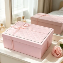 Pink Foldable Gift Box, 25 * 18 * 8.5 Cm, With Bow, Raffia, And Greeting Card, With Lid, For Packaging Gifts For Birthdays, Weddings, And Holidays - 1pc - View 6