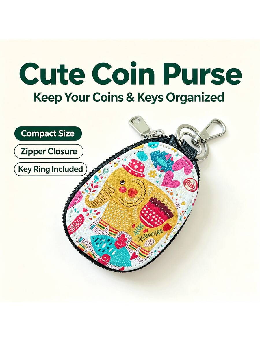 Women Cute Cartoon Key Pouch, Korean Simple Style Compact Mini Large‑Capacity Key Case For Car & Home Keys - Multicolor - View 1