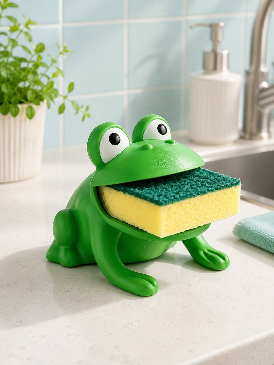 1 buah Tempat Sikat Cuci Piring Berbentuk Katak, Rak Pengering Spons, Rak Penyimpanan Kain Lap, Bahan Plastik - Beraneka warna - View 1