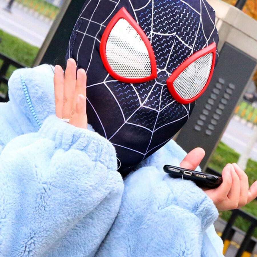 Disney Super Hero Spandex Cosplay Hood, Spider‑Themed Full Face Mask Head Cover, Elastic Fabric Helmet For Party Costume Dress‑Up - One Size Fits All - View 1