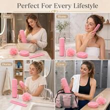 MONKIDS Set Perlengkapan Mandi Perjalanan Warna Pink 4 Buah, Perlengkapan Kamar Mandi Portabel dengan Kotak Sikat Gigi, Sisir Rambut, Kotak Sabun & Spons Mandi, Aksesori Perawatan Harian dengan Penyimpanan Ringkas untuk Perjalanan Bisnis dan Liburan - Watermelon Pink - View 3