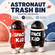 1pc Space Kid Astronaut Trash Can, Cute Red Cartoon Robot Design Garbage Bin, PET+ABS+PP Dual-Bucket Flip Lid Waste Container, Odor-Proof Tall Standing Rubbish Bin For Home Living Room Bedroom Kitchen Office - View 1