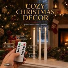 Flameless Flickering Taper Candles With Remote Control Timer, Battery Operated (Batteries Not Included), Long-Lasting, Perfect For Party And Creative Craft Decoration, Suitable For Party, Wedding, Holiday And Home Decor - Multicolor - View 1