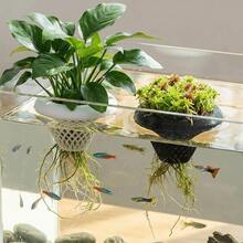 1PC 3D Printed Floating Aquarium Planting Basket Plastic Decorative Hydroponic Plant Basket Growing Pots Coexistence Floating Pot - A - View 2