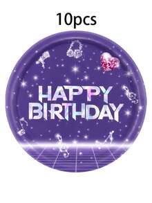 10pcs/20pcs/50pcs/80pcs Birthday Party Supplies, Pink & Purple Music City Theme Tableware Set, 7/9 Inch Paper Plates, 3.5 Inch Cups, 6.5 Inch Napkins, Happy Birthday Party Decorations, Party Tableware - Multicolor a - View 12