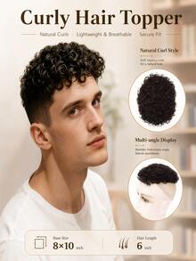 Peluca de 6 pulgadas para hombre con rizos espirales, 100% cabello humano, textura de rizos espirales africanos, base de malla tejida a máquina, transpirable y cómoda, estilo de cabello corto natural y voluminoso, sin pegamento, fácil de usar, peluca de cabello humano africana de moda para uso diario - Natural Black - Ver 1