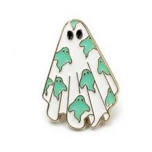 3 buah Bros Hantu Kartun Lucu untuk Halloween, Pin Kerah Modis untuk Sehari-hari & Pesta, Hadiah Liburan - Hijau - View 6