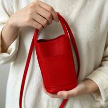 Women's Fashion Minimalist Personalized Litchi Phone Storage Bag Mini Soft Leather High-Quality Crossbody Shoulder Bag - Red - View 2