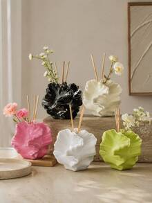 Ins Style Lotus Leaf Pattern Reed Diffuser Vase, 3D Wavy Texture Glossy Finish, Suitable For Aroma Sticks & Dried Flowers, Create Cozy Home Fragrance Corner - Ins-style Aesthetic Aroma Diffuser Bottle - View 2