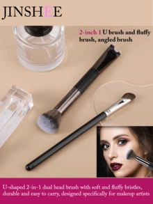 JINSHEE-Two In One Nose Contour Brush, Double Headed U-Shaped Nose Carving And Powder Blusher Brush Precision Fluffy Contour Brush, Perfectly Define The Angular Cheekbones, Highlights, Powder, Contour, Makeup Beginners - Black - View 1