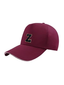 1件女款 A-Z 字母印花三明治帽簷棒球帽，長帽簷防曬帽，可調節防曬帽，適合戶外日常通勤街頭穿搭 - 酒紅色 - 查看 10