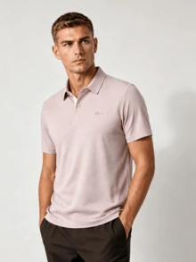 Pro Man Wardrobe 男士無縫黏合防皺夏季涼感短袖 POLO 衫，休閒商務通勤穿搭，Smart Casual 風格 - 粉色 - 查看 1