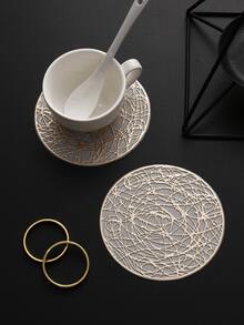 6-24pcs Champagne Gold PVC Hollow Round Carved Placemats, Luxury Table Decor Coasters, Coffee Cup Heat-Insulating Pads, Tabletop Photography Props, Home Dining Table Scratch-Resistant Protective Mats, Wedding Table Decoration, Luxury Home Table Decor Mats - Multicolor - View 6