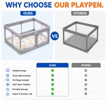 Hauture Foldable Baby Playpen, Ocean Balls, Pull Rings, Oxford Fabric Design With Anti-Slip Bottom, Breathable Mesh, Baby Shower Gift - Grey - View 9
