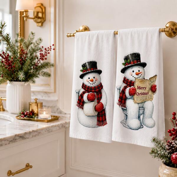 2/4/6pcs Christmas Theme Printed Kitchen Napkins, Vintage Hand-Drawn Style, Soft And Easy To Clean, Snowman Fun Pattern, Christmas Home Decor, Christmas Gift, Suitable For Kitchen Accessories, Bathroom Decor, Toilet Accessories, Baking, Cooking, Christmas Table Decor, Christmas Party