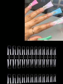 60pcs Long Duck Nail Tips French Acrylic Capsule Full Cover Duck Nail Tips Artificial Fake Nails Wearable Nail Art Supplies - Clear - View 2