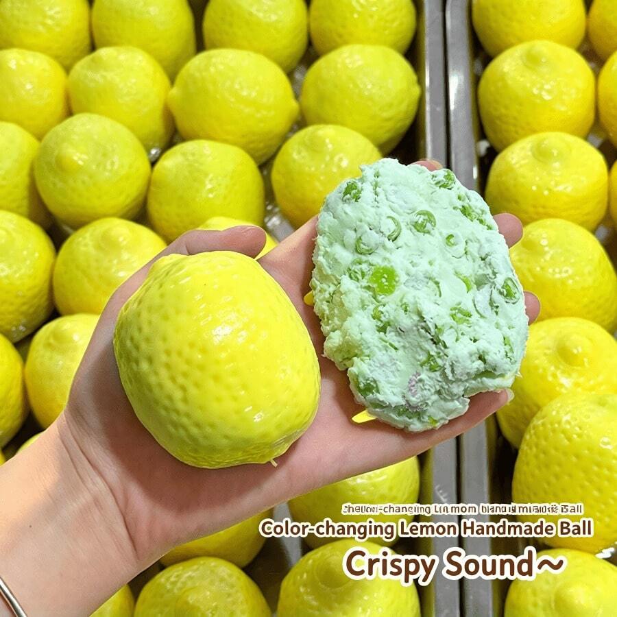1pc Color-Changing Lemon Squeeze Toy, Crispy ASMR Squishy Ball With Built-In Block Filling, Realistic Fruit Stress Relief Fingertip Toy, Soft TPR Sensory Decompression Toy, Suitable For Adults, Fun Office Desk Relaxation Gift